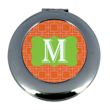 個性化橙色希臘鍵紋圓形化妝鏡