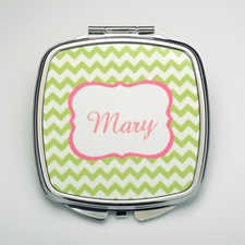 Personalized Lime Chevron Compact Make Up Mirror