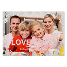 愛情和快樂銀色閃光個性化照片聖誕賀卡5x7