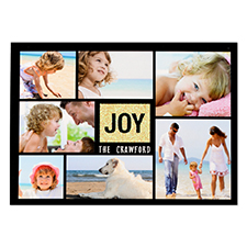 黑色 Joy 銀色閃光個性化照片聖誕賀卡 5x7