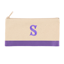 雙色紫色個性化單面刺繡1個字母帆布拉鏈化妝袋