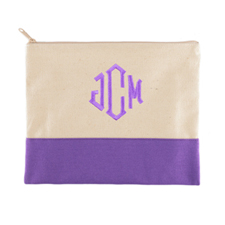 個性化刺繡3個字母紫色拉鏈包（7.5x9英寸）