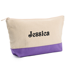 雙色紫色刺繡化妝袋