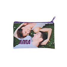 5X8英寸照片定制閃金文字化妝袋紫色拉鏈（雙面訂制）