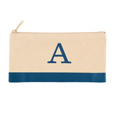 雙色藍色個性化單面刺繡1個字母帆布拉鏈化妝袋