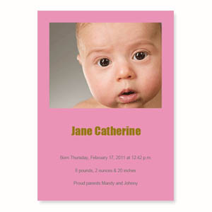 粉紅色嬰兒出生公告，5x7 文具卡