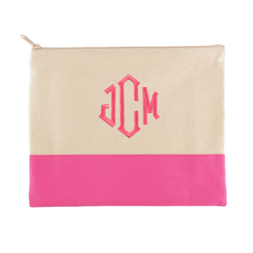 個性化刺繡3個字母粉紅色拉鏈包（7.5x9英寸）