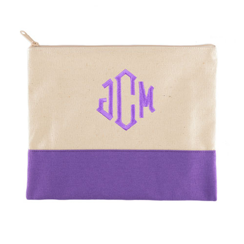 個性化刺繡3個字母紫色拉鏈包（7.5x9英寸）